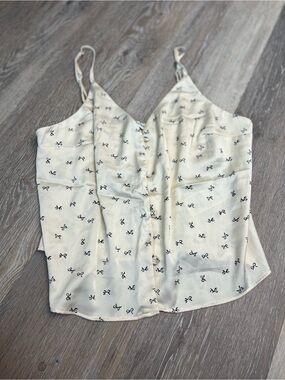 Abercrombie & Fitch Satin Sleepwear Cami Top Womens Small Cream Bow Print